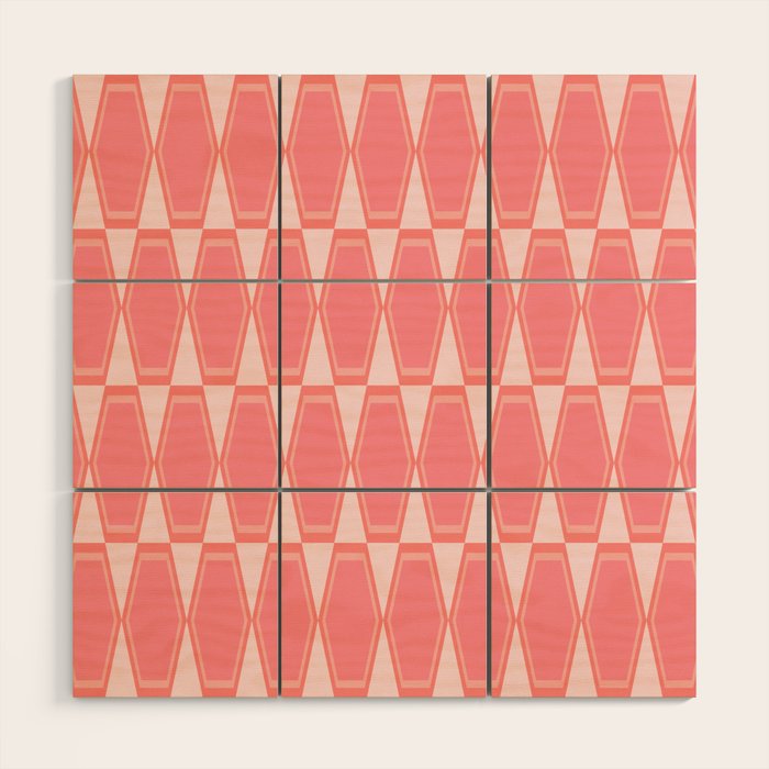 Mid Century Modern Pink Hexad Geometric Pattern Wood Wall Art Gallery Image 1