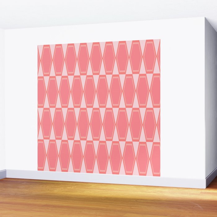 Mid Century Modern Pink Hexad Geometric Pattern Wall Mural Gallery Image 2