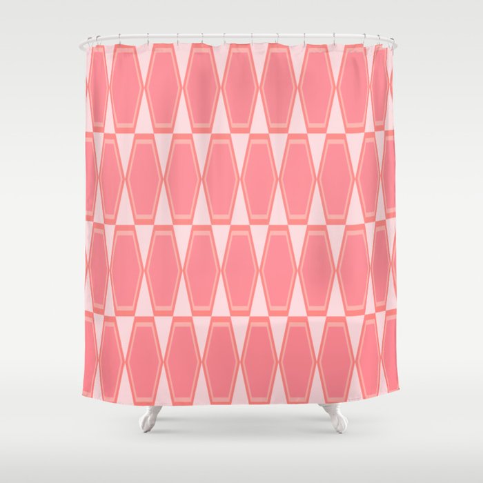 Mid Century Modern Pink Hexad Geometric Pattern Shower Curtain Gallery Image 1