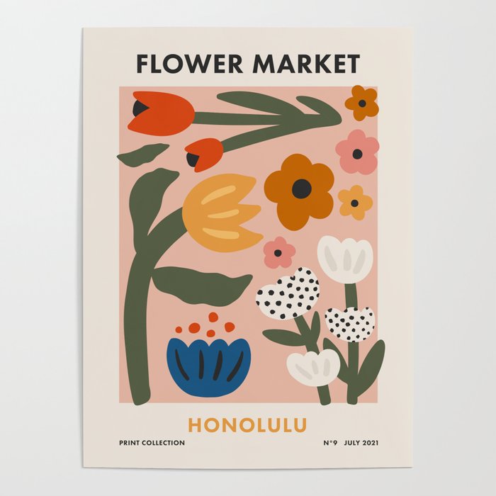 Flower Market Honolulu, Playful Naif Floral Print Poster Gallery Image 4