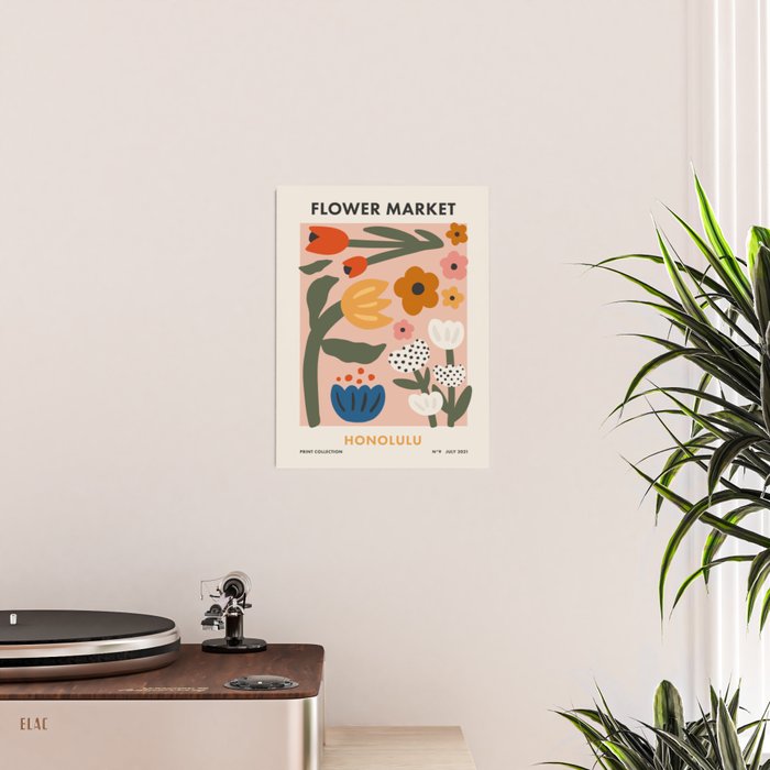 Flower Market Honolulu, Playful Naif Floral Print Poster Gallery Image 2