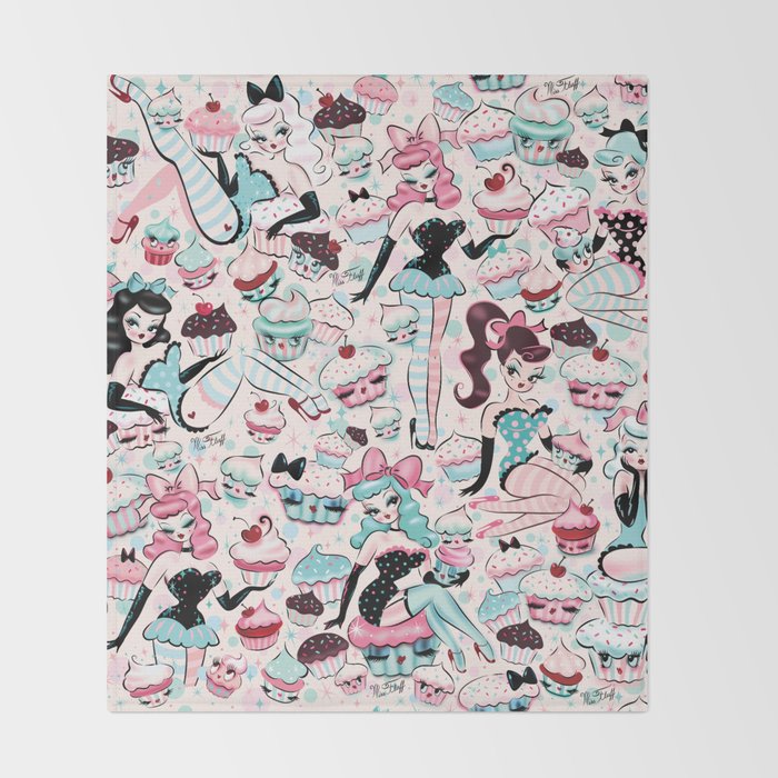 Cupcake Dolls Pattern Throw Blanket Gallery Image 2