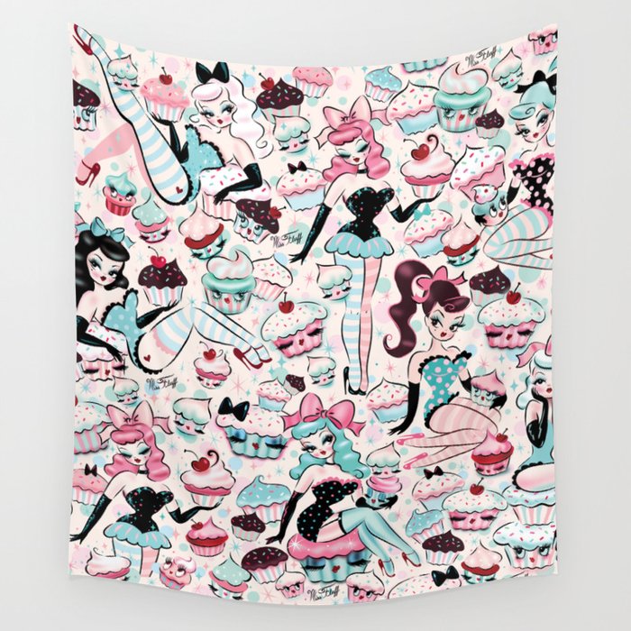 Cupcake Dolls Pattern Wall Tapestry Gallery Image 4