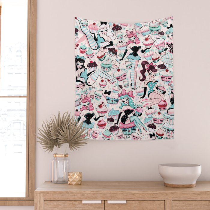 Cupcake Dolls Pattern Wall Tapestry Gallery Image 2