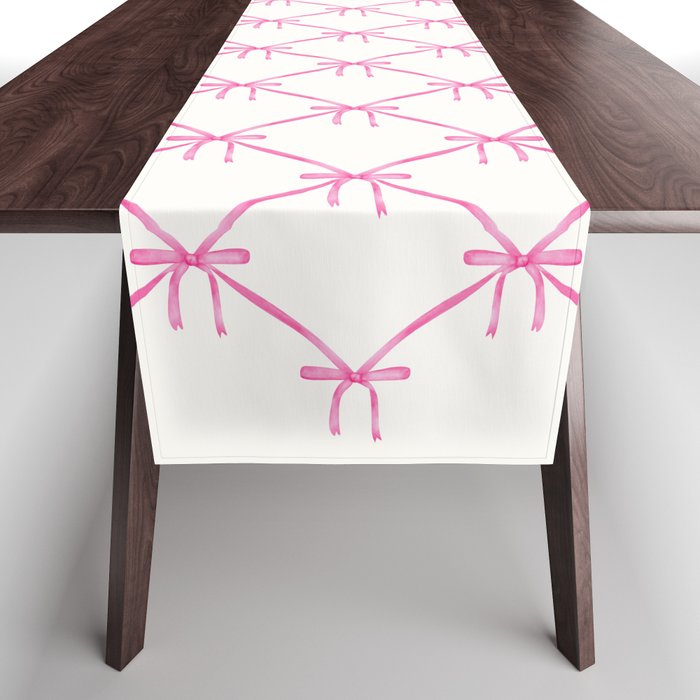 Bows & Ribbons Pattern VIII Y2K Pink Table Runner Gallery Image 1
