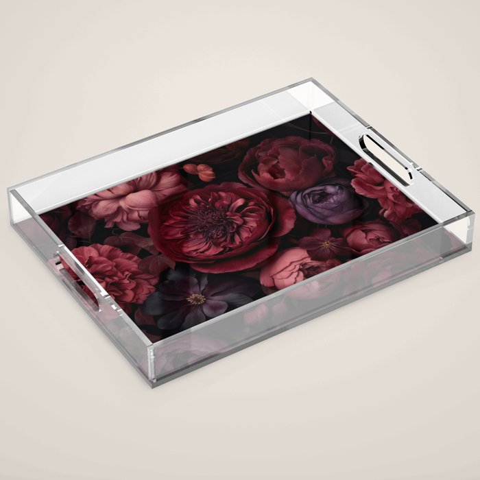 Victorian Grandeur Large Regency Flowers Crimson Red Acrylic Tray Gallery Image 1
