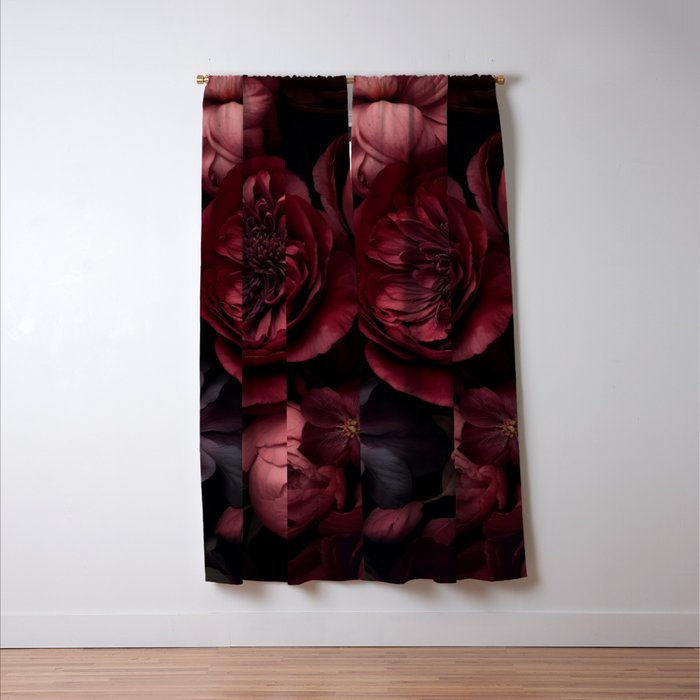 Victorian Grandeur Large Regency Flowers Crimson Red Window Curtain Gallery Image 3