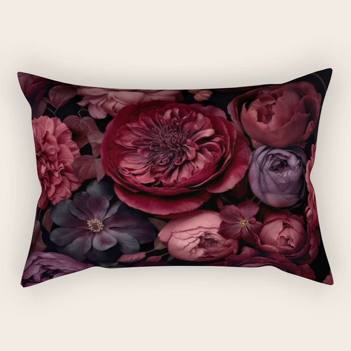 Victorian Grandeur Large Regency Flowers Crimson Red Rectangular Pillow Gallery Image 1