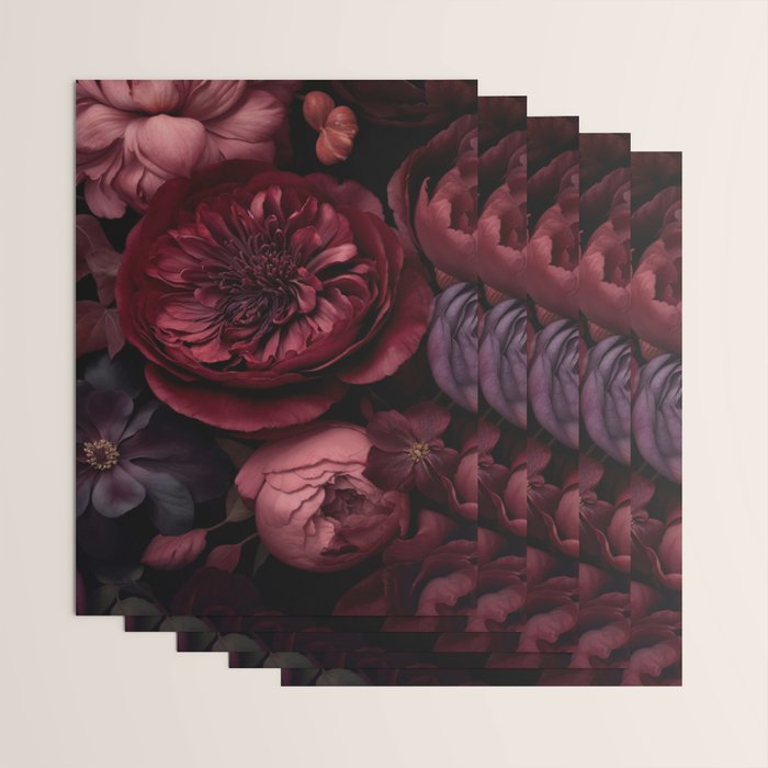 Victorian Grandeur Large Regency Flowers Crimson Red Wrapping Paper Gallery Image 3