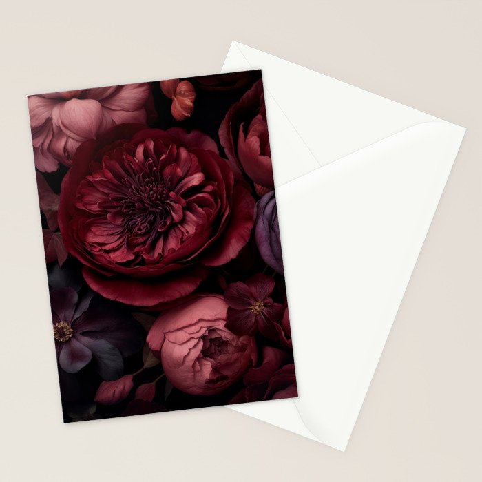 Victorian Grandeur Large Regency Flowers Crimson Red Stationery Card Gallery Image 2