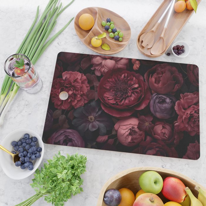 Victorian Grandeur Large Regency Flowers Crimson Red Cutting Board Gallery Image 2