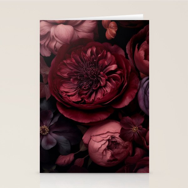 Victorian Grandeur Large Regency Flowers Crimson Red Stationery Card Gallery Image 1