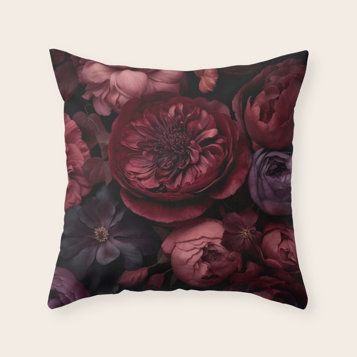 Victorian Grandeur Large Regency Flowers Crimson Red Throw Pillow Gallery Image 6