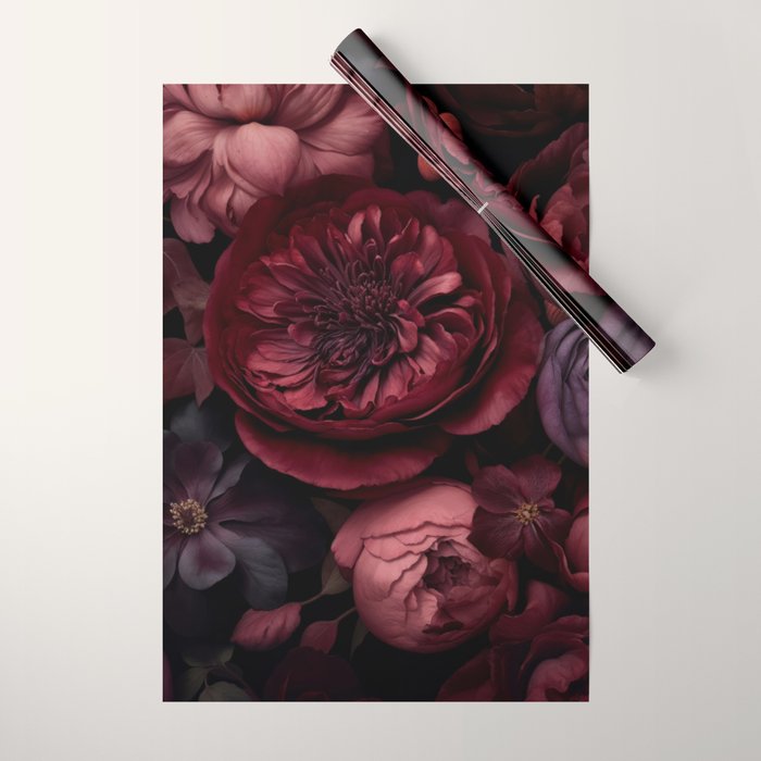 Victorian Grandeur Large Regency Flowers Crimson Red Wrapping Paper Gallery Image 1