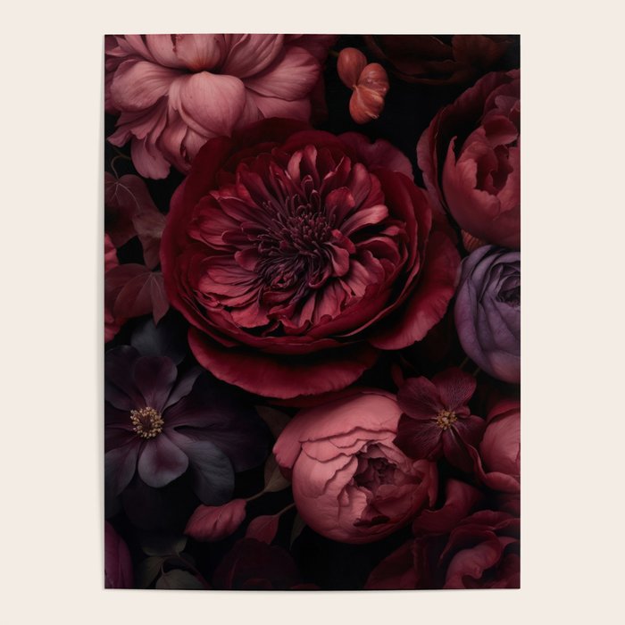 Victorian Grandeur Large Regency Flowers Crimson Red Poster Gallery Image 4