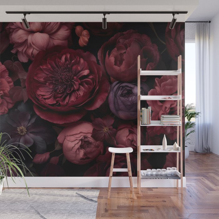 Victorian Grandeur Large Regency Flowers Crimson Red Wall Mural Gallery Image 1