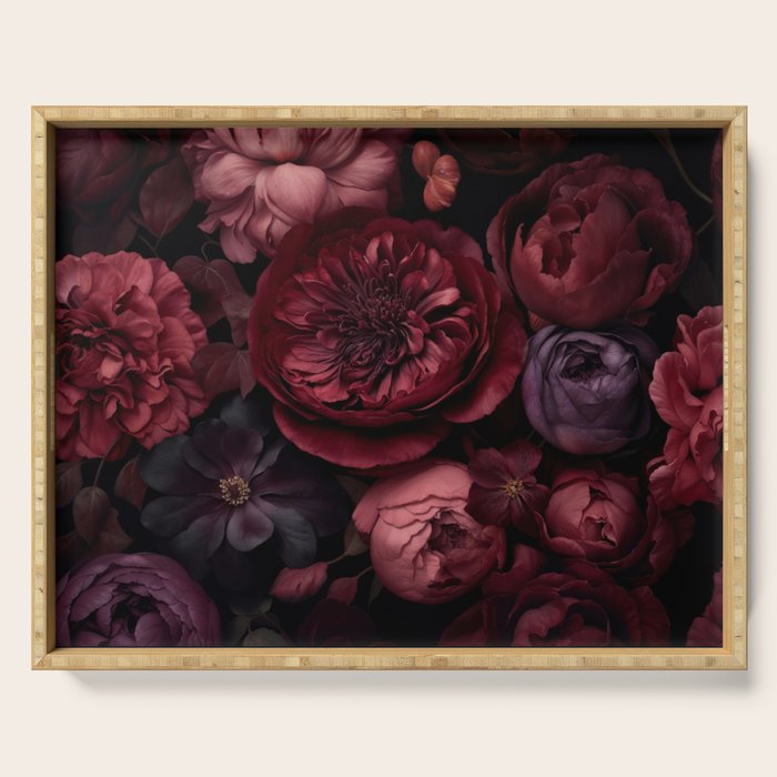 Victorian Grandeur Large Regency Flowers Crimson Red Serving Tray Gallery Image 1