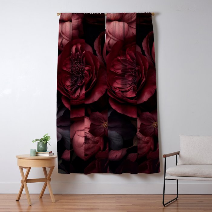 Victorian Grandeur Large Regency Flowers Crimson Red Window Curtain Gallery Image 5