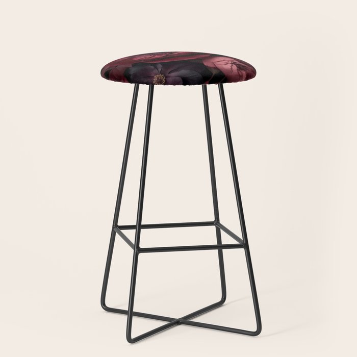 Victorian Grandeur Large Regency Flowers Crimson Red Stool