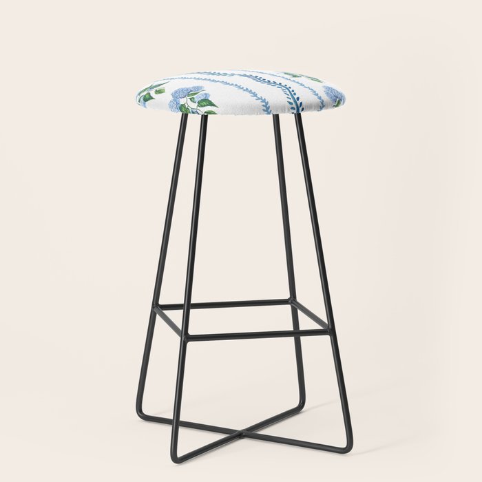 Hydrangea blue and white stripes coastal style Stool Gallery Image 1