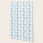 Hydrangea blue and white stripes coastal style Wallpaper Gallery Image 2