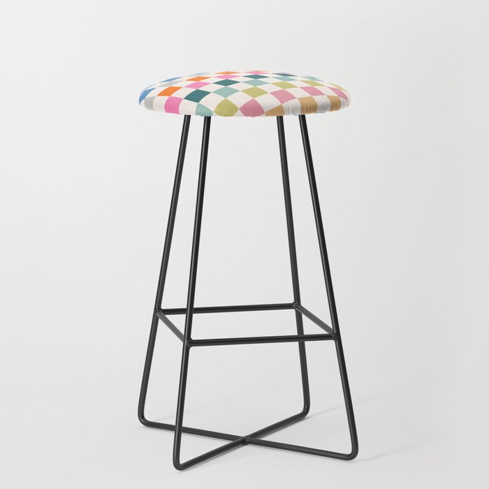 Checkered Retro Colorful Check Pattern Stool Gallery Image 1