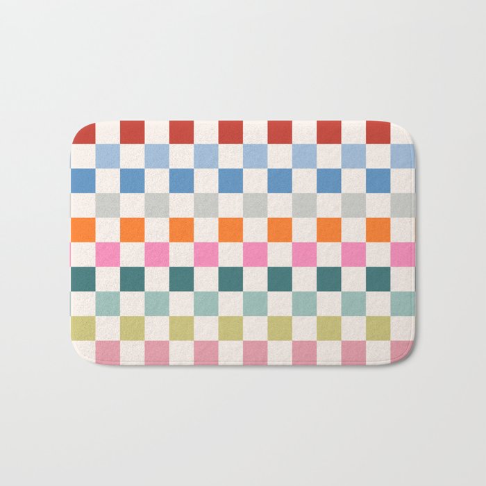 Checkered Retro Colorful Check Pattern Bath Mat Gallery Image 1