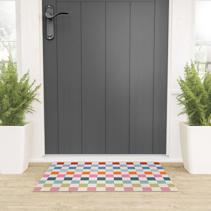 Checkered Retro Colorful Check Pattern Welcome Mat Gallery Image 3