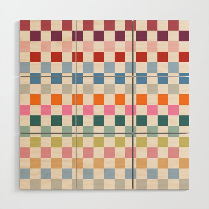 Checkered Retro Colorful Check Pattern Wood Wall Art Gallery Image 1
