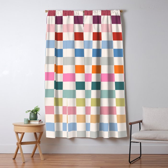 Checkered Retro Colorful Check Pattern Window Curtain Gallery Image 5