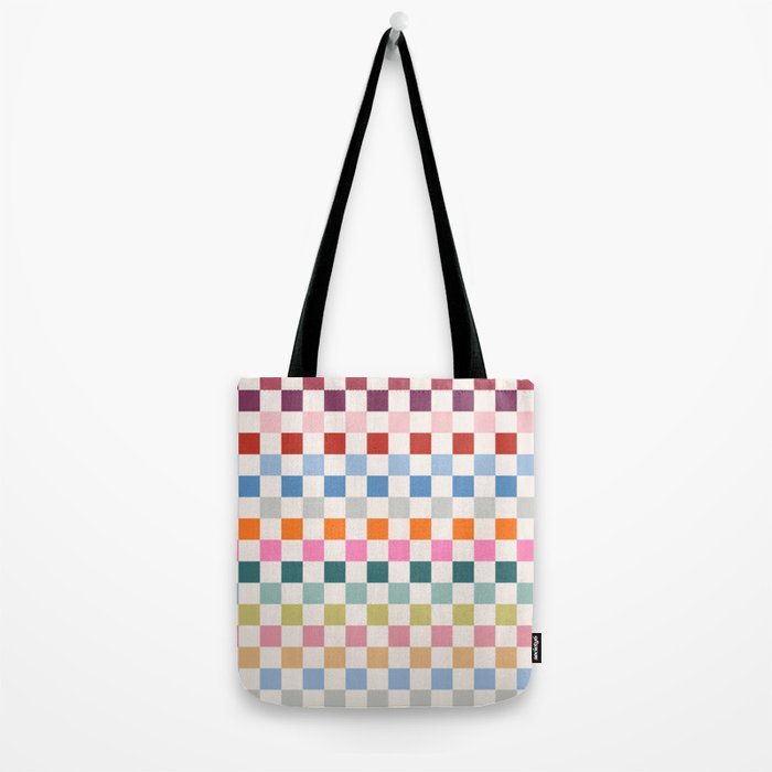 Checkered Retro Colorful Check Pattern Tote Bag Gallery Image 2