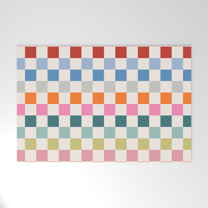Checkered Retro Colorful Check Pattern Welcome Mat Gallery Image 1