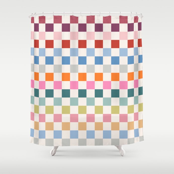 Checkered Retro Colorful Check Pattern Shower Curtain Gallery Image 1