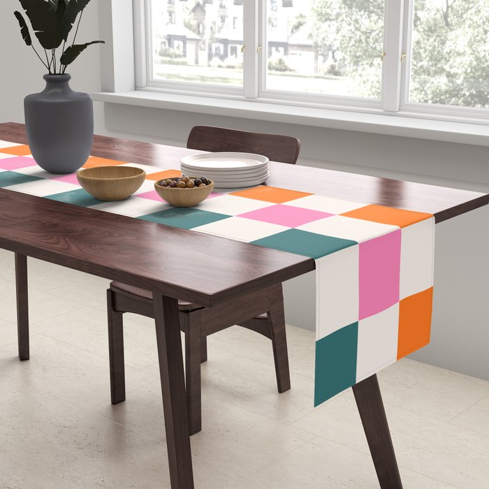 Checkered Retro Colorful Check Pattern Table Runner Gallery Image 2