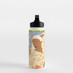 Free Spirit, Wild Bohemian Hippie Brown Woman, Fashion Eclectic Contemporary Boho Spring, Sunny Day Travel Style Pastel Painting Water Bottle Gallery Image 3