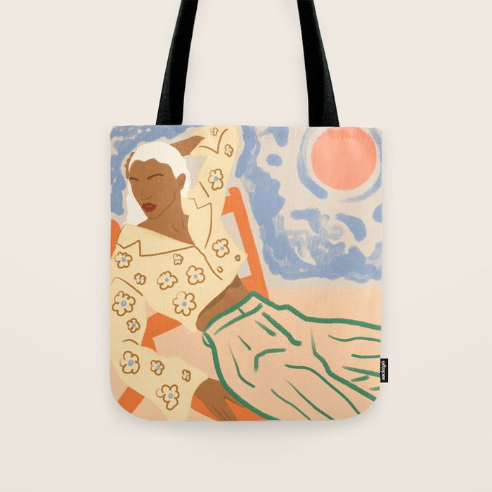 Free Spirit, Wild Bohemian Hippie Brown Woman, Fashion Eclectic Contemporary Boho Spring, Sunny Day Travel Style Pastel Painting Tote Bag Gallery Image 1