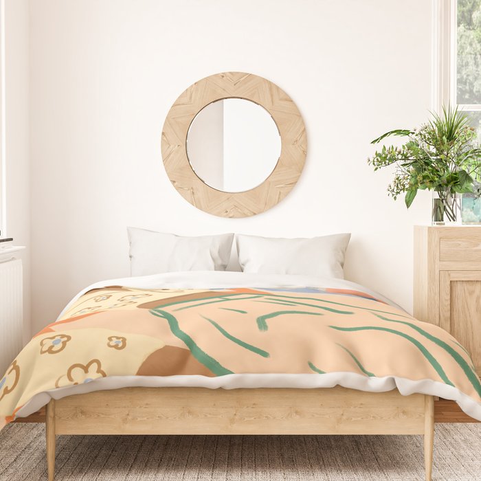 Free Spirit, Wild Bohemian Hippie Brown Woman, Fashion Eclectic Contemporary Boho Spring, Sunny Day Travel Style Pastel Painting Duvet Cover Gallery Image 3