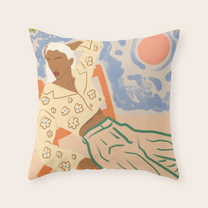 Free Spirit, Wild Bohemian Hippie Brown Woman, Fashion Eclectic Contemporary Boho Spring, Sunny Day Travel Style Pastel Painting Throw Pillow Gallery Image 6
