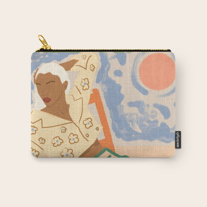 Free Spirit, Wild Bohemian Hippie Brown Woman, Fashion Eclectic Contemporary Boho Spring, Sunny Day Travel Style Pastel Painting Carry All Pouch Gallery Image 1