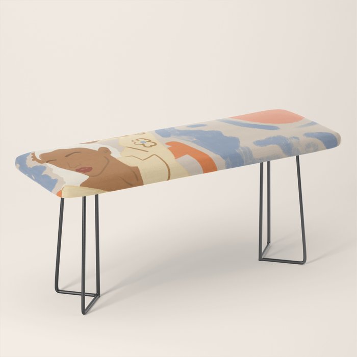 Free Spirit, Wild Bohemian Hippie Brown Woman, Fashion Eclectic Contemporary Boho Spring, Sunny Day Travel Style Pastel Painting Bench Gallery Image 1
