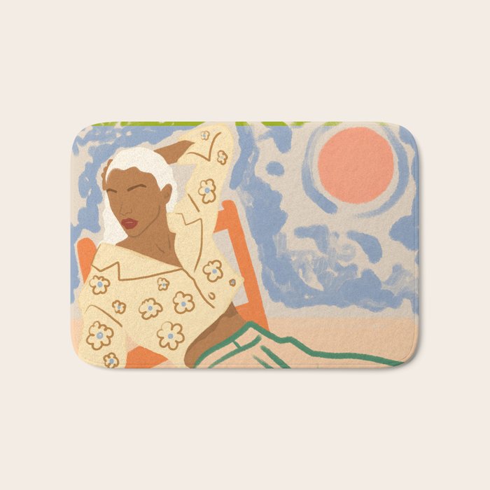 Free Spirit, Wild Bohemian Hippie Brown Woman, Fashion Eclectic Contemporary Boho Spring, Sunny Day Travel Style Pastel Painting Bath Mat Gallery Image 1