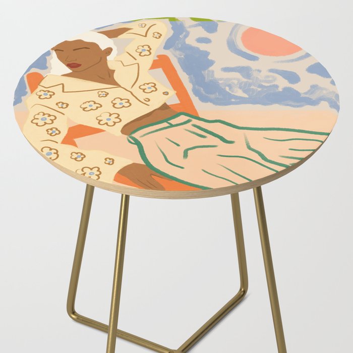 Free Spirit, Wild Bohemian Hippie Brown Woman, Fashion Eclectic Contemporary Boho Spring, Sunny Day Travel Style Pastel Painting Side Table Gallery Image 2