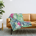 Lush Tropical Fronds & Hibiscus Throw Blanket Gallery Image 1