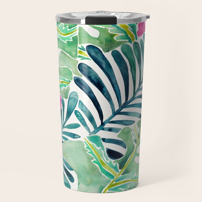 Lush Tropical Fronds & Hibiscus Travel Mug Gallery Image 1