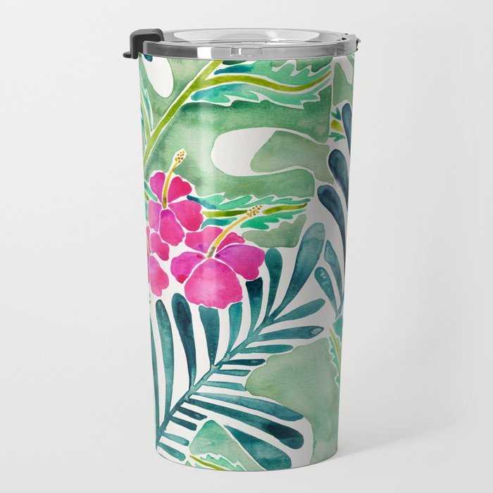 Lush Tropical Fronds & Hibiscus Travel Mug Gallery Image 3