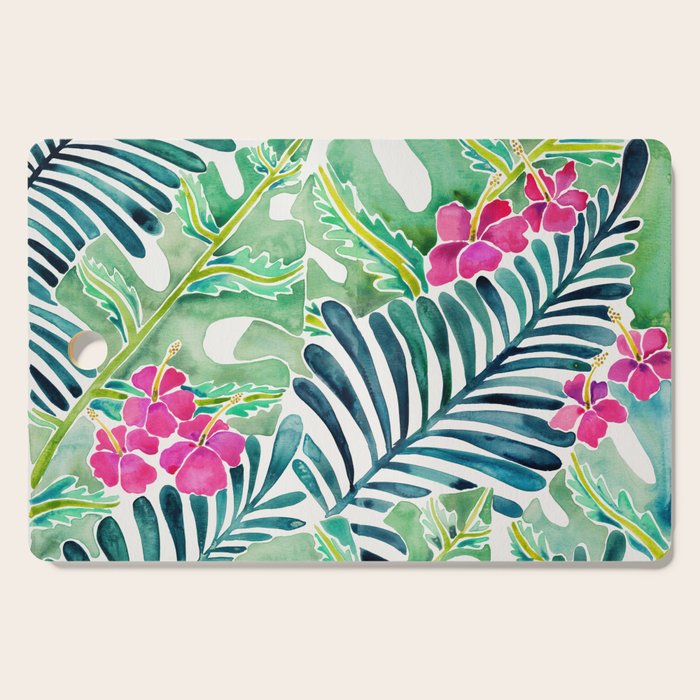 Lush Tropical Fronds & Hibiscus Cutting Board Gallery Image 1