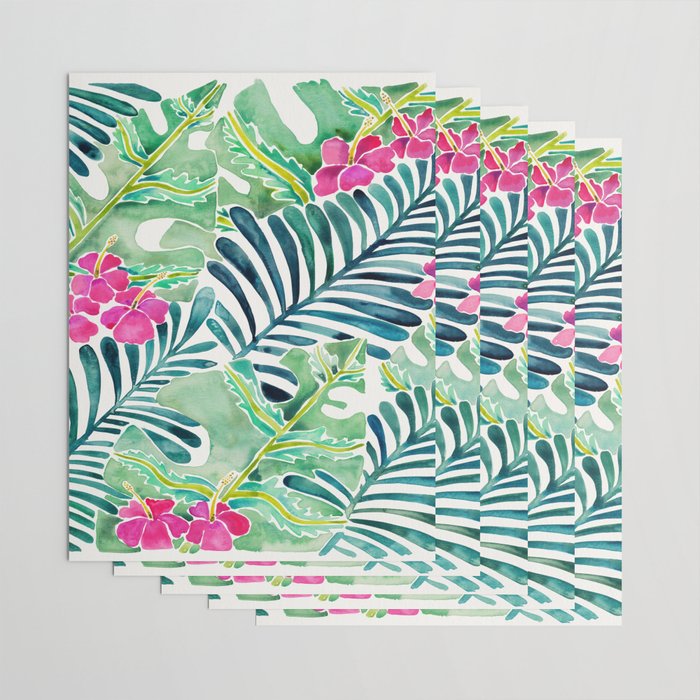 Lush Tropical Fronds & Hibiscus Wrapping Paper Gallery Image 3