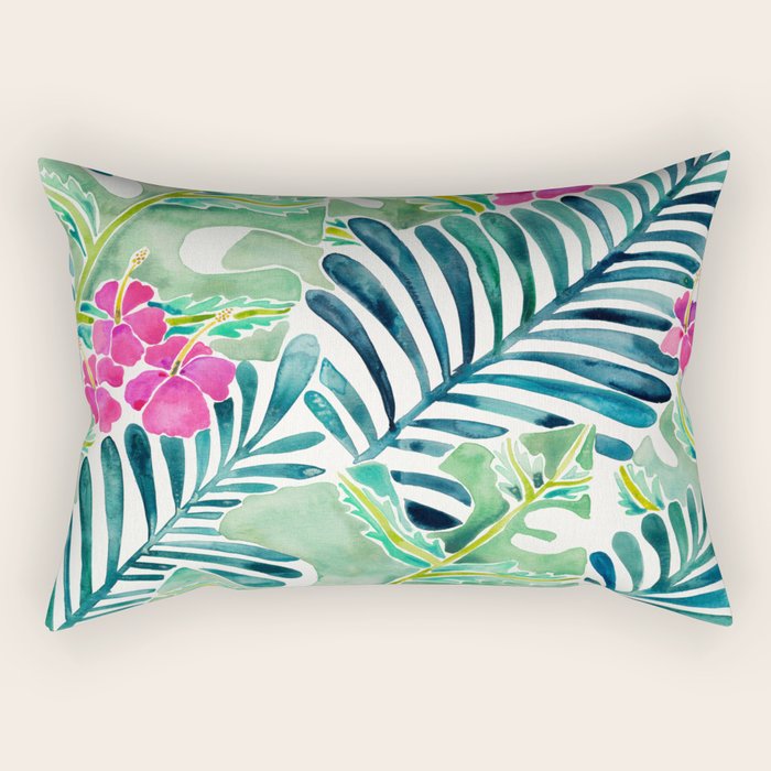Lush Tropical Fronds & Hibiscus Rectangular Pillow Gallery Image 1