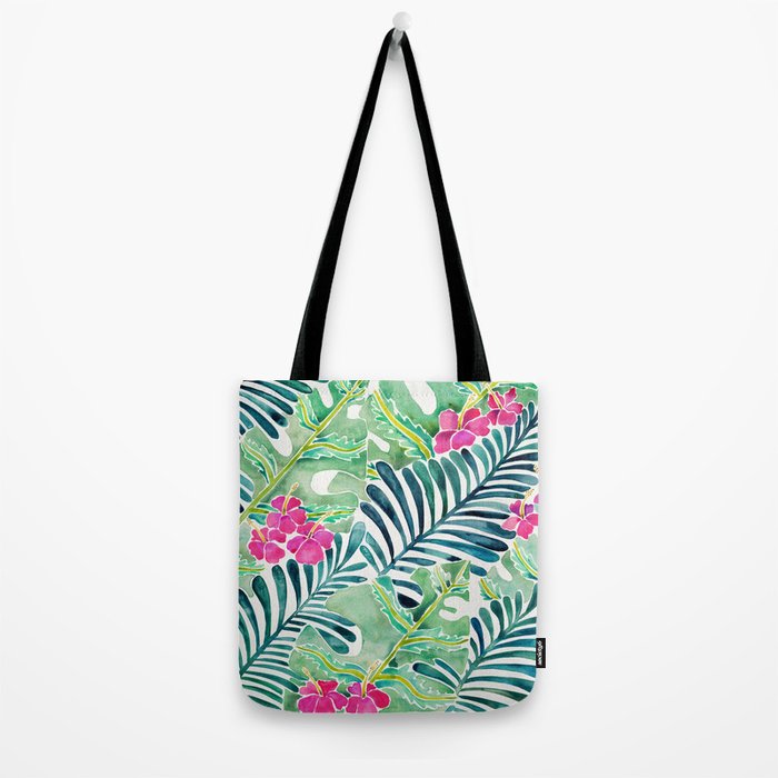Lush Tropical Fronds & Hibiscus Tote Bag Gallery Image 2