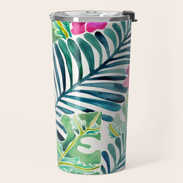 Lush Tropical Fronds & Hibiscus Travel Mug Gallery Image 2